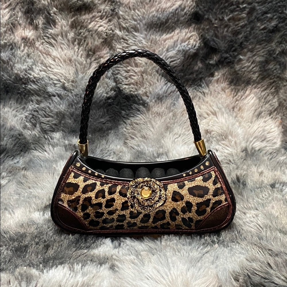 Leopard Print  RING HOLDER shaped as an evening bag with Braided Handle